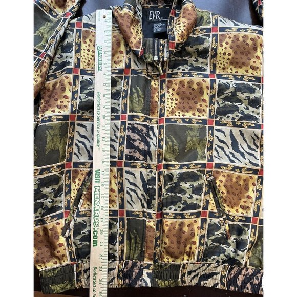 NWOT Vintage 80s 90s Cheetah Leopard Animal Print Silk Full Zip Bomber Jacket L - Picture 5 of 11